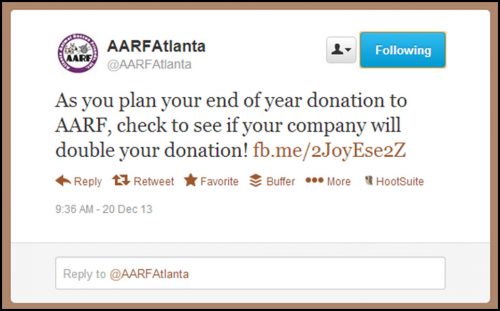 AARF Atlanta's social media posts on matching gifts.